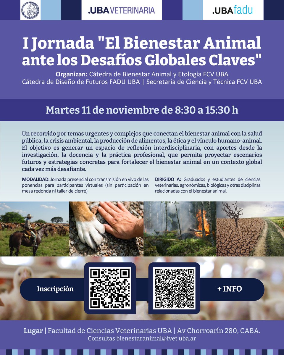 Bienestar Animal UBA (@ubabienanimal) on Twitter photo El próximo 11/11 les esperamos en la <a href="/FvetUba/">FVET - UBA</a> para un recorrido por temas urgentes y complejos, con una mirada interdisciplinaria. #BienestarAnimal #UnaSalud #UnBienestar #OneWelfare El próximo 11/11 les esperamos en la <a href="/FvetUba/">FVET - UBA</a> para un recorrido por temas urgentes y complejos, con una mirada interdisciplinaria. #BienestarAnimal #UnaSalud #UnBienestar #OneWelfare