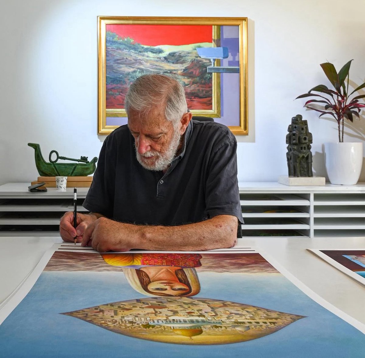 palsofnations's tweet photo. Sliman Mansour (b. 1947, Birzeit) is a leading Palestinian artist whose work embodies heritage, identity, and resistance. 
In 1973, he co-founded the League of Palestinian Artists, shaping the cultural front of resistance alongside peers like Nabil Anani and Issam Bader. 

In 1976, Sliman Mansour participated in a significant exhibition titled “Art Exhibition by Artists in Occupied Palestine”, held in London aboard the Tattershall Castle yacht on the River Thames. 
This event was among the first collective exhibitions in the Western hemisphere to focus on Palestinian art, showcasing works by prominent artists including Mansour, Nabil Anani, Issam Bader, Khalil Rayan, Leila Al-Shawa, Kamel Al-Mughanni, Isma’il Ashour, and Khalil Dadah.

Later in 1979, the three co-founded Gallery 79 in Ramallah, creating a key platform for Palestinian art locally and internationally. During the First Intifada, when flag colors were restricted, Mansour pioneered the use of earth and natural pigments. 

Through depictions of fellahin, olive trees, and refugees, his work preserves memory, narrates struggle, and inspires generations of artists.