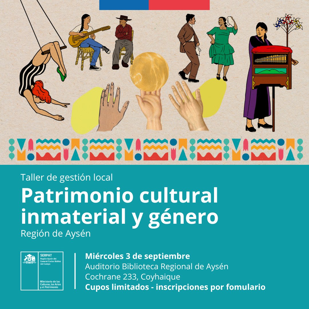 Los invitamos al Taller de Gestión Local, Patrimonio cultural inmaterial y género. Profundicemos en los conceptos a las teorías de género, sus tensiones y dificultades.

📆 Miércoles 3/9/25 | 14 h
📍 Biblioteca Regional de Aysén

✅ Cupos limitados: tinyurl.com/223r7p6a