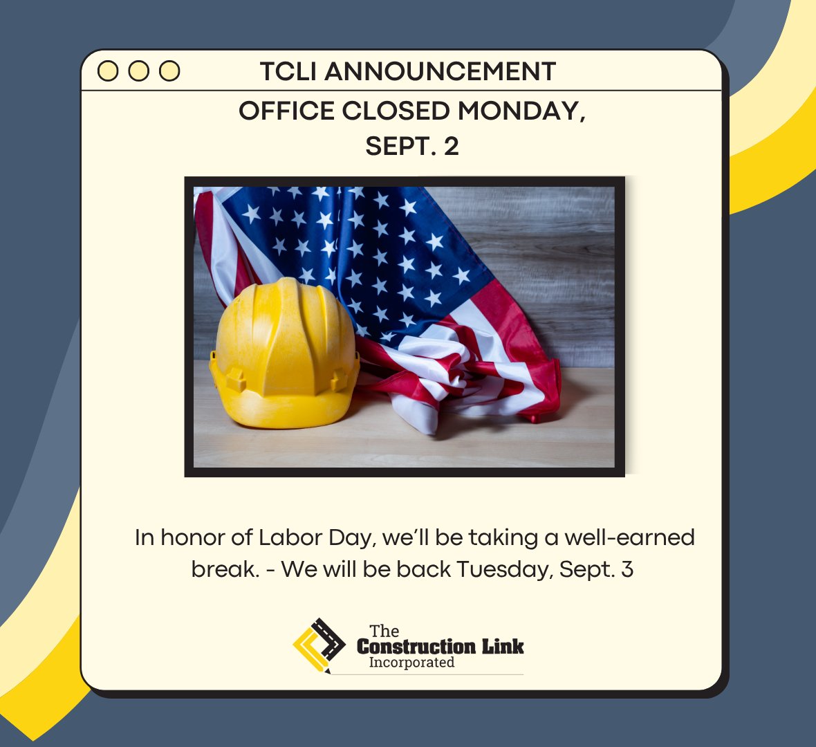 TCLI_Software's tweet image. #TCLIAnnouncement: We’ll be closed Monday, September 2 to give our team a well-earned break for Labor Day.

Need support before the long weekend? 

Reach out via Support@tcli.com and we’ve got your back. #LaborDay