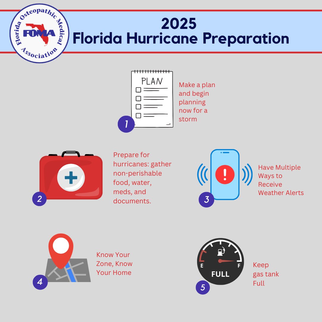Hurricane season is here! Prepare now to stay safe. Stock up on essentials, create an emergency plan, and stay informed about weather updates. Protect your home and loved ones. Be ready, be safe! View the Hurricane preparedness website: floridahealth.gov/programs-and-s…