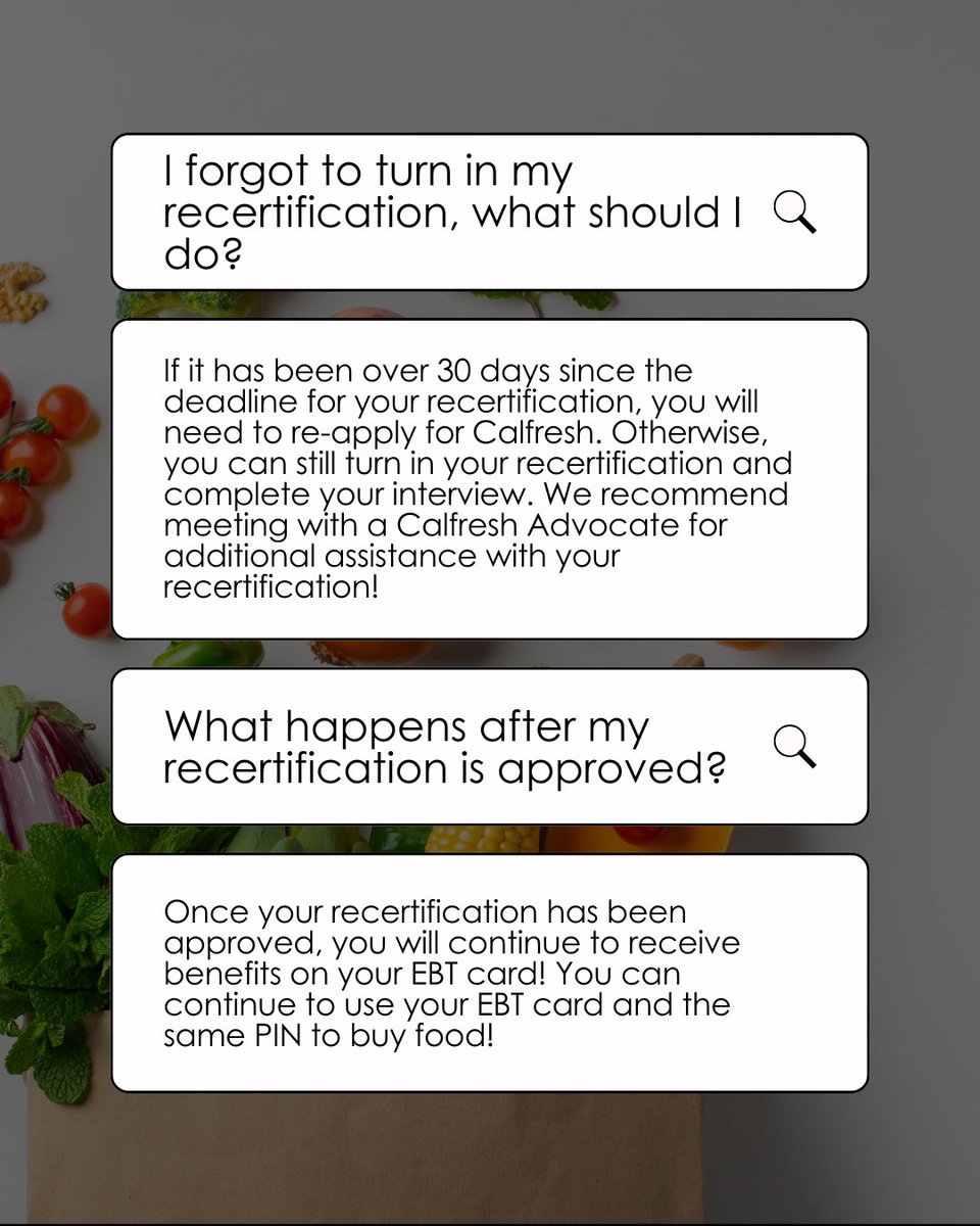 Not sure what a CalFresh recertification is? Here is a quick rundown of what you need to know! Our CalFresh Advocates are here to guide you as well located in the UCEN!📝