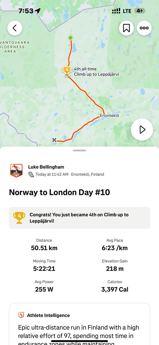 Norway to London Day #10
50.51km

Another day another 50km, I’m hop, skipping and a jumping🏃
But in all honesty, where have all the people gone? Norway had me bobbing and weaving cars and cyclists all day, but now there is just me and the slightly more flat road.