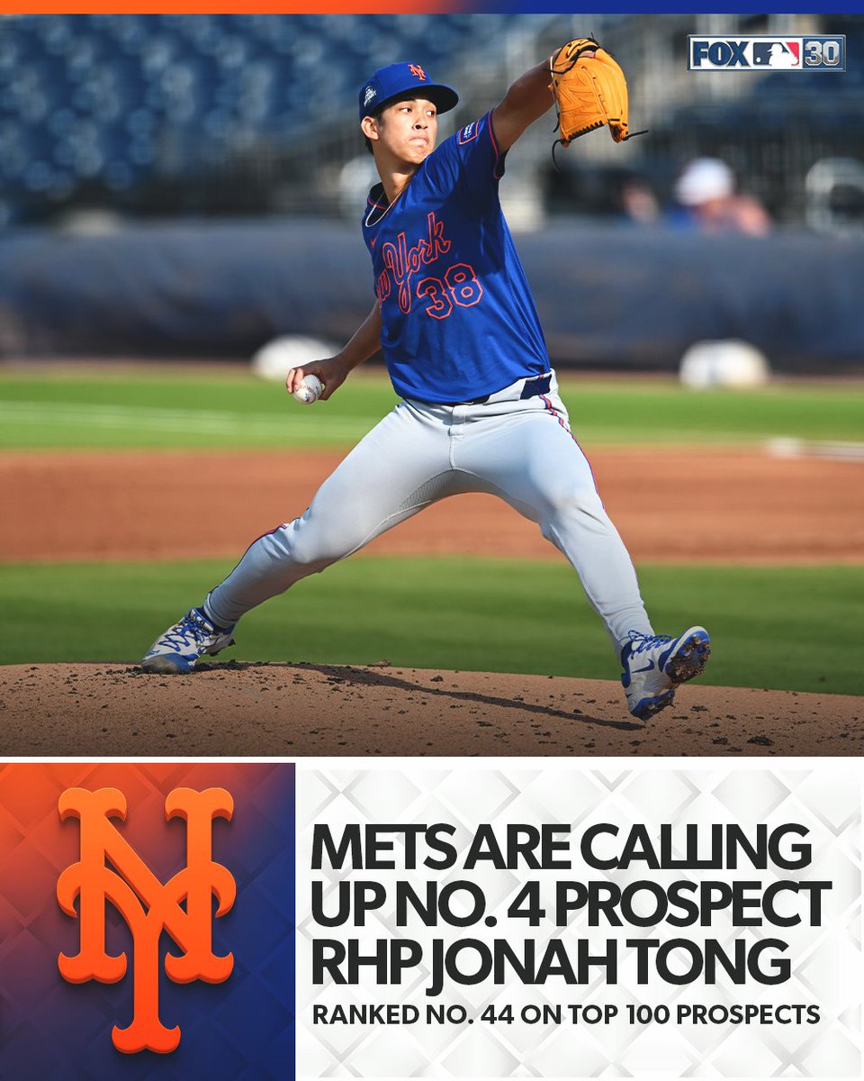 The Mets are calling up pitching prospect Jonah Tong, per multiple reports.

Tong has a 1.43 ERA in 22 starts in the minors this season.