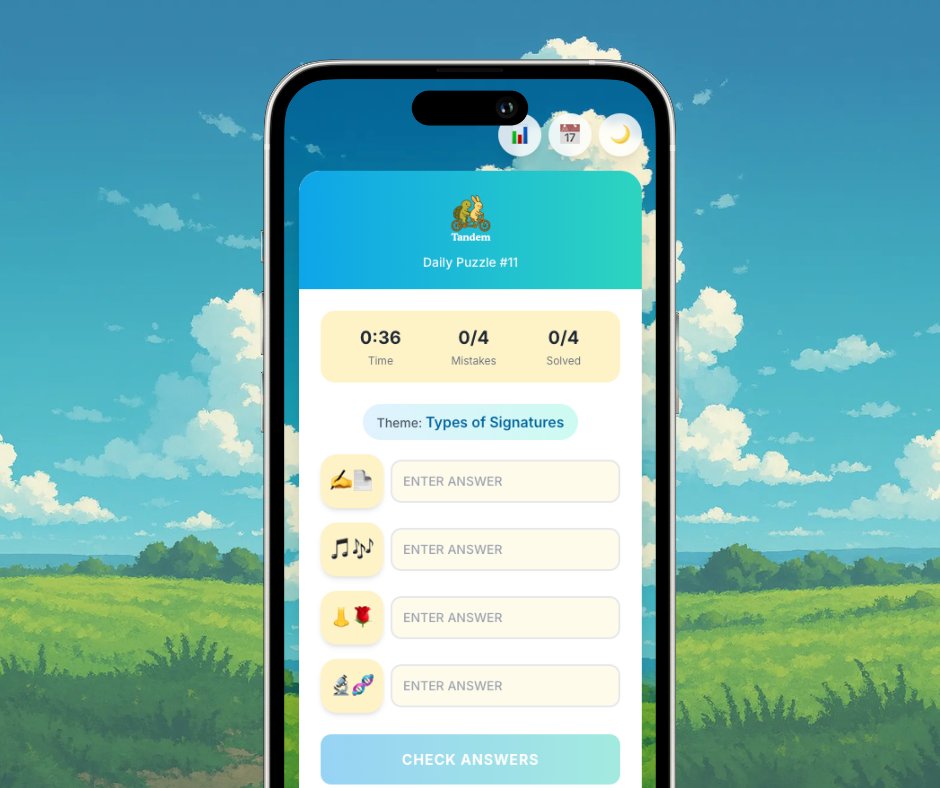 Jason Bartz (@jsnbrtz) on Twitter photo Balancing the difficulty of the puzzles with ensuring completion is attainable for 90% of the public is admittedly more of a balancing act than I thought. Here's today's puzzle. Thoughts?
Can also attempt it live at tandemdaily.com
#indiegames #IndieGameDev #puzzlegame Balancing the difficulty of the puzzles with ensuring completion is attainable for 90% of the public is admittedly more of a balancing act than I thought. Here's today's puzzle. Thoughts?
Can also attempt it live at tandemdaily.com
#indiegames #IndieGameDev #puzzlegame
