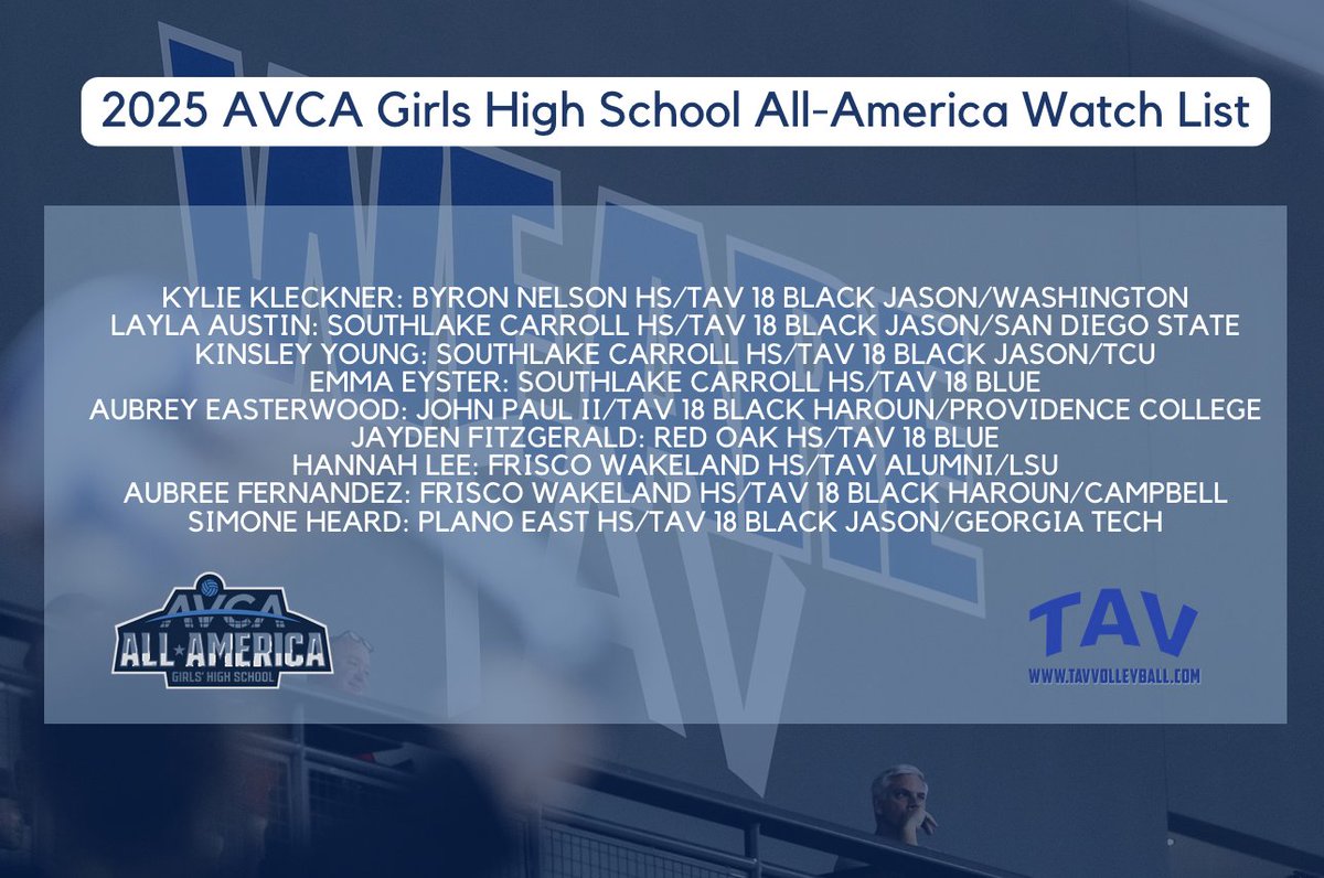 Shout-out to all our TAV athletes named to the AVCA 2025 Girls High School All-America Watch List! #GoTAV