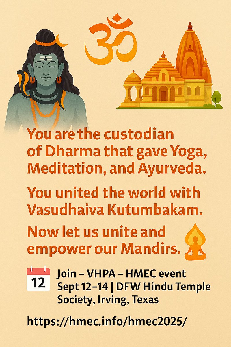 mandircouncilus's tweet photo. Don't miss the HMEC at
📍@dfwhindutemple 
📆 September 12th to 14th 2025
Registration 🔗 https://t.co/sdJEhtboBr

@VHPANews

#hmec #Dharma #HinduDharma #Texas #DFW #VHPA https://t.co/MhyT7ntVOy
