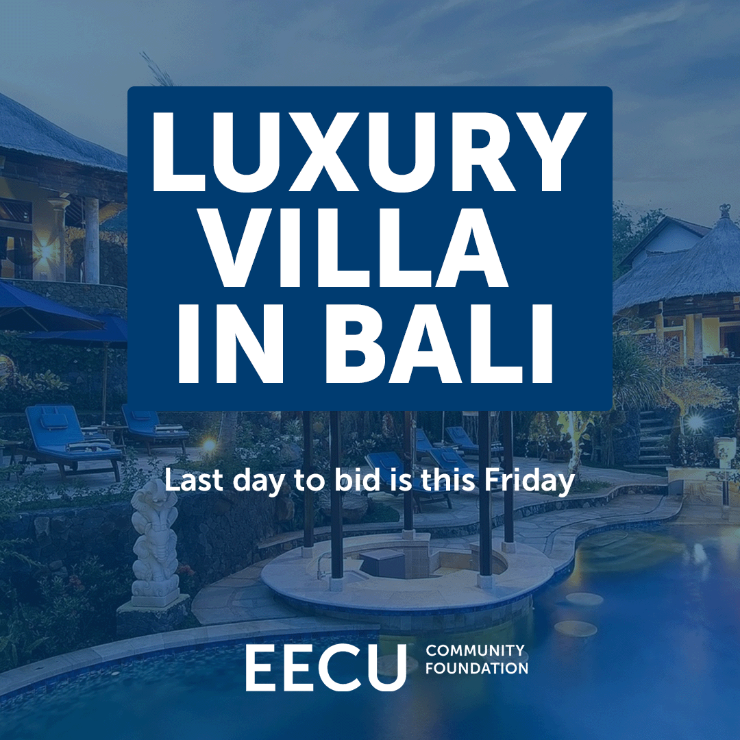 EECUFoundation's tweet photo. Time is running out! Bid on travel packages such as a stay at a luxury Bali beach villa, Cowboys tickets, signed memorabilia, jewelry, and more in our Silent Auction benefitting @CookChildrens.  

Bidding closes Friday, August 29 at 8 p.m.
https://t.co/V3Xykmib4R https://t.co/zXJAXYENYO