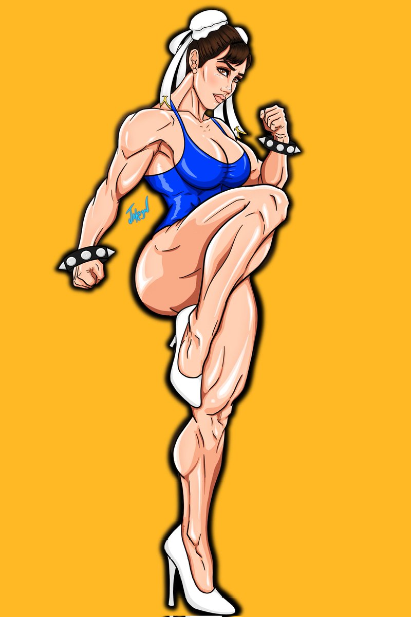 Hello All, here is my #fanart #Yuanherong Version of #ChunLi
of #StreetFighter
If you know, you know.
Enjoy the new piece.

Lemme know whatcha think &amp; stick around here for more.
#commissions are open, book me today!

Strength, Beauty, Power
Jak
#NewArt #femalemuscles #pinupart