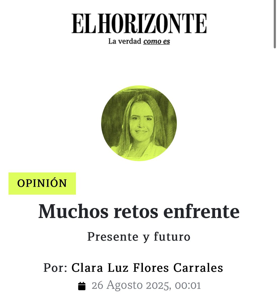 Clara Luz Flores (@claraluzflores) on Twitter photo Hace algunos días, tuve una entrevista con Luis Padua para el podcast de <a href="/ElHorizontemx/">El Horizonte</a> , en el que mencionamos los retos que NL tiene enfrente para los próximos años, y que debemos ir visualizando si queremos que el área metropolitana de Monterrey se convierta en la primera Hace algunos días, tuve una entrevista con Luis Padua para el podcast de <a href="/ElHorizontemx/">El Horizonte</a> , en el que mencionamos los retos que NL tiene enfrente para los próximos años, y que debemos ir visualizando si queremos que el área metropolitana de Monterrey se convierta en la primera