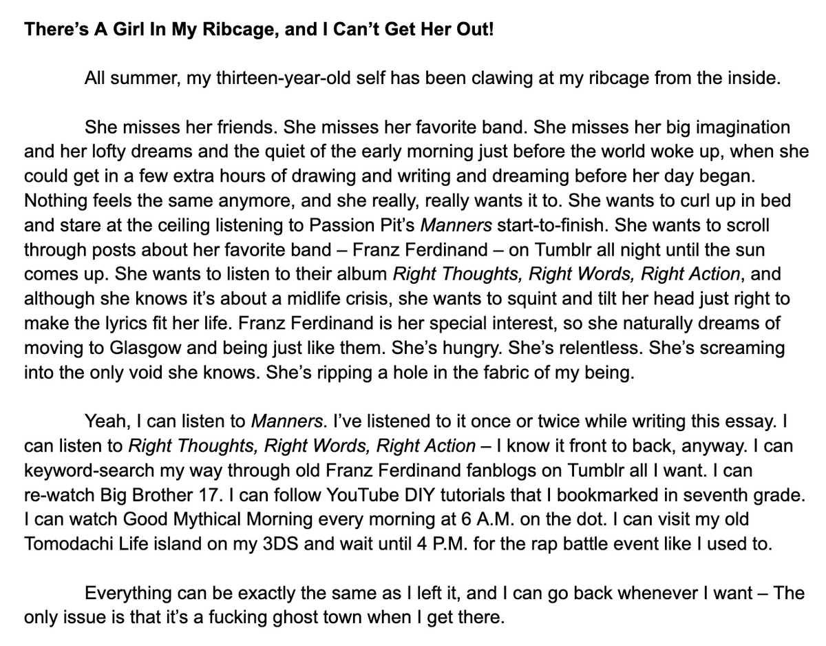 there's a girl in my ribcage, and i can't get her out! on time travel, nostalgia, growing up, neurodivergence, being a fangirl, and being yourself at your core &lt;3 l!nk below