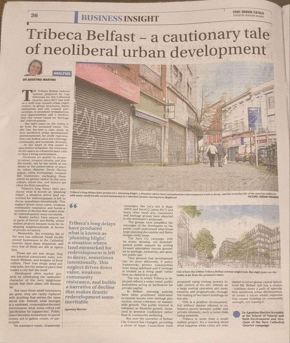 "Tribeca is more than a single stalled project. It’s a warning about what happens when cities are redesigned to serve global capital before local life."

Save CQ vice-chair Dr. Agustina Martire writes in today's Irish News.