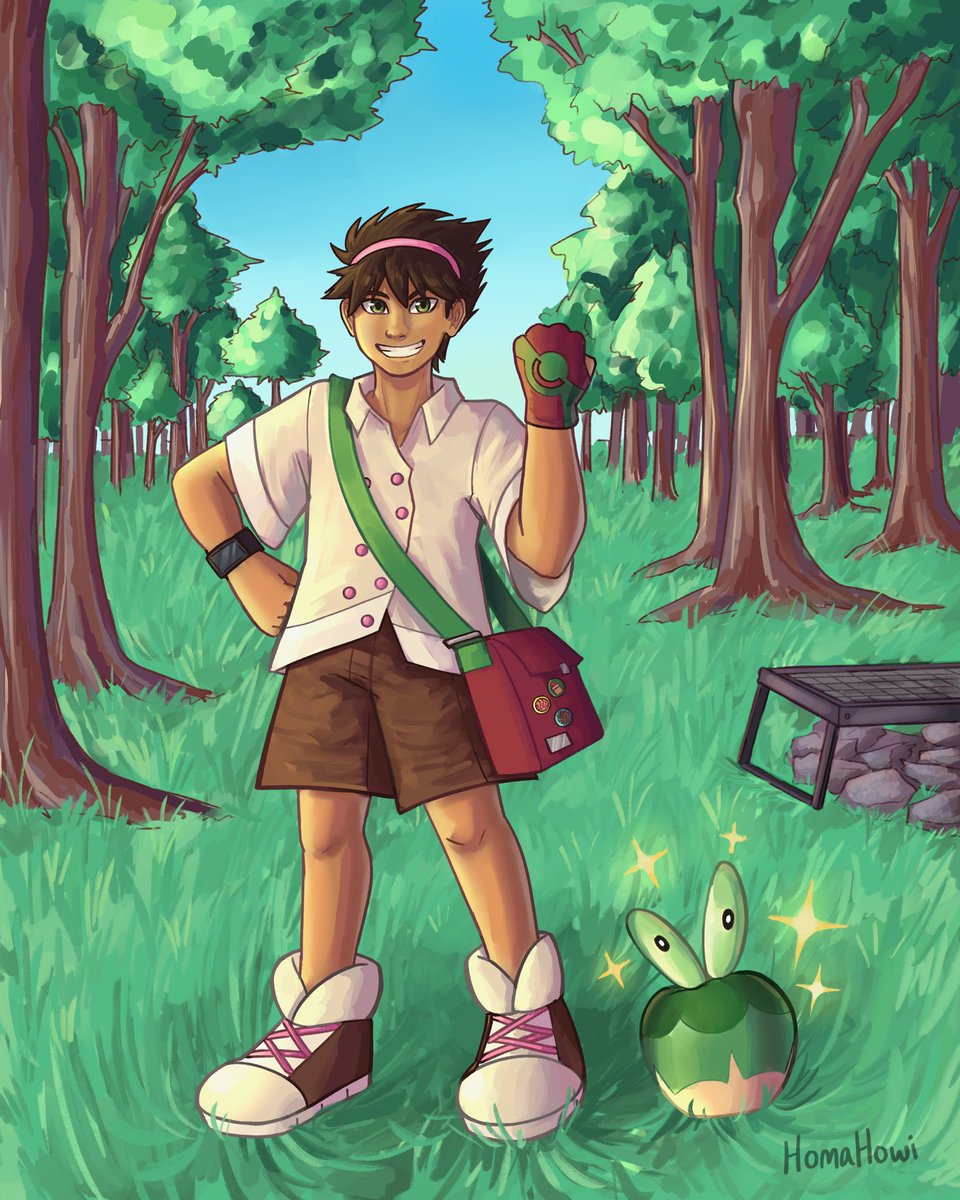 Pokémon Trainer Basil and his shiny Applin, commissioned by <a href="/CwispyBun/">CwispyBun of Aledes Elysiae</a> #Pokemon
