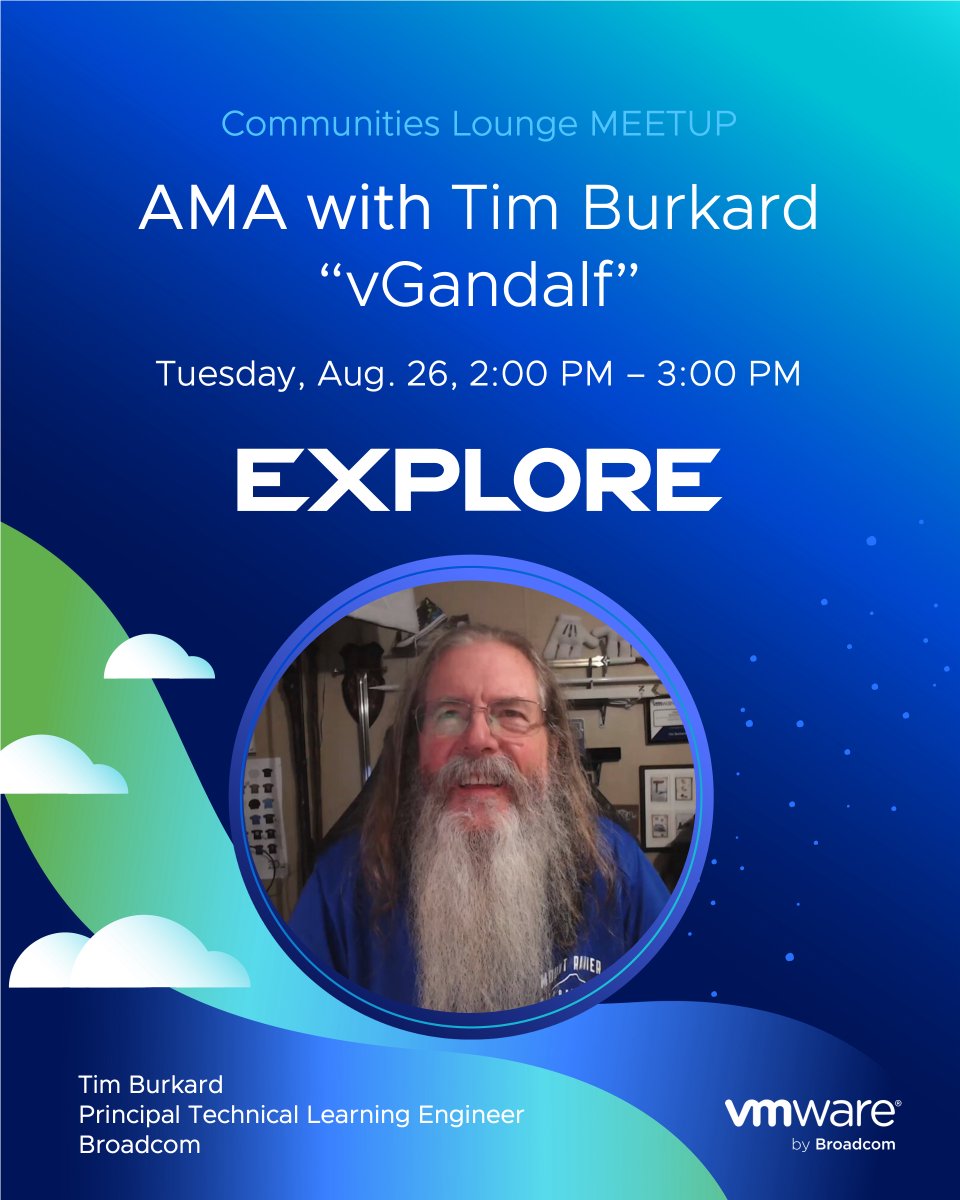 VMwareCommunity's tweet image. Come over to the #VMwareExplore Communities Lounge for a Certification AMA with @v_gandalf! 

Let this long-time #vExpert, certification powerhouse &amp;amp; #vCommunity WIZARD demystify your certification or education questions! ✨

No reservation needed 
☆Just walk in! ☆ TU, 2 PM.