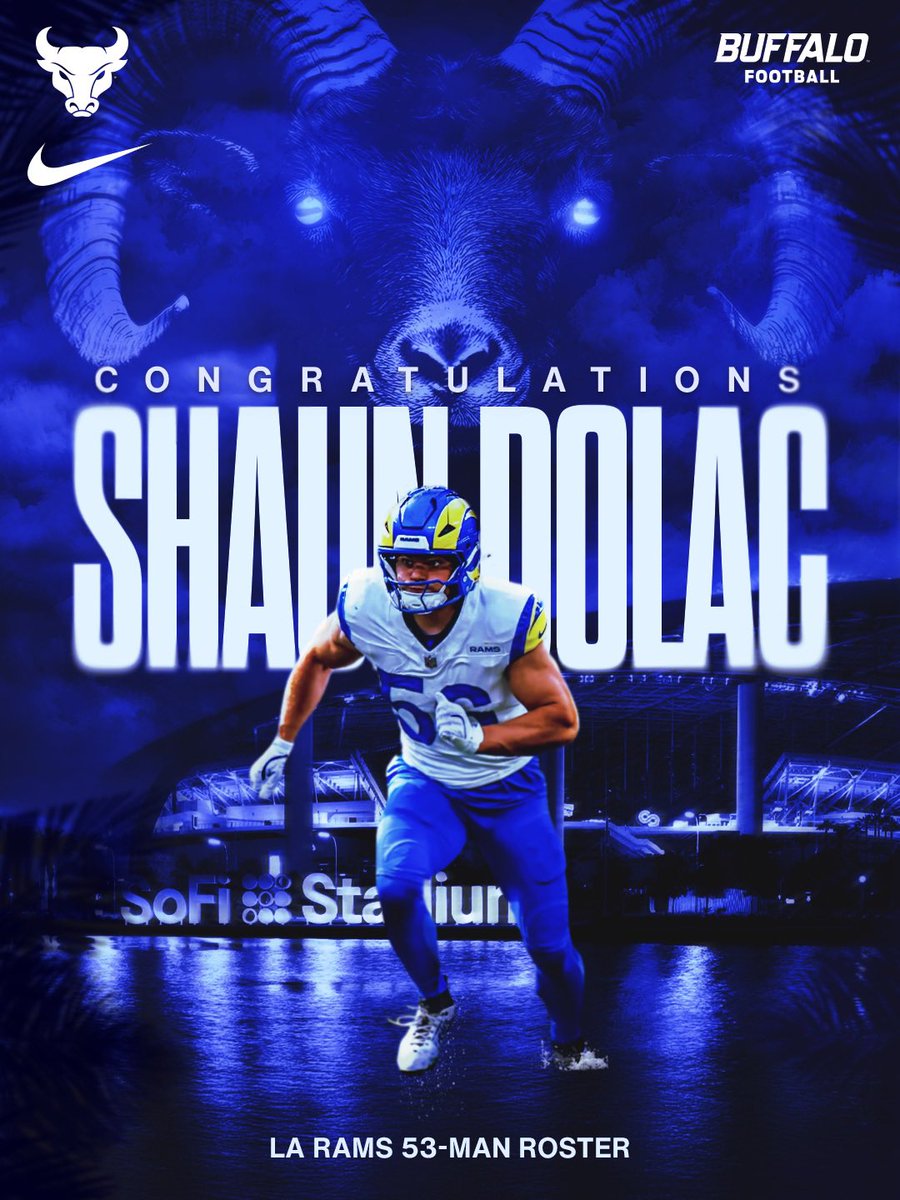 UB Football (@ubfootball) on Twitter photo ๐๐๐๐ข๐๐ข๐๐ฅ๐ฅ๐ฒ ๐ ๐๐๐ฆ.
A HUGE congratulations to our guy <a href="/ShaunDolac/">Shaun Dolac</a> on making the <a href="/RamsNFL/">Los Angeles Rams</a> 53-man roster!
#ForeverABull | #UBhornsUP๐ค ๐๐๐๐ข๐๐ข๐๐ฅ๐ฅ๐ฒ ๐ ๐๐๐ฆ.
A HUGE congratulations to our guy <a href="/ShaunDolac/">Shaun Dolac</a> on making the <a href="/RamsNFL/">Los Angeles Rams</a> 53-man roster!
#ForeverABull | #UBhornsUP๐ค