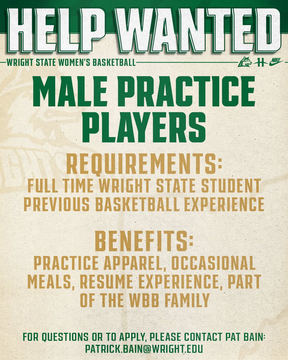 WSUWBasketball's tweet image. ‼ Help Wanted‼️

We're looking for male practice players and student managers to join the #RaiderFamily!   

Please contact Pat Bain if interested.