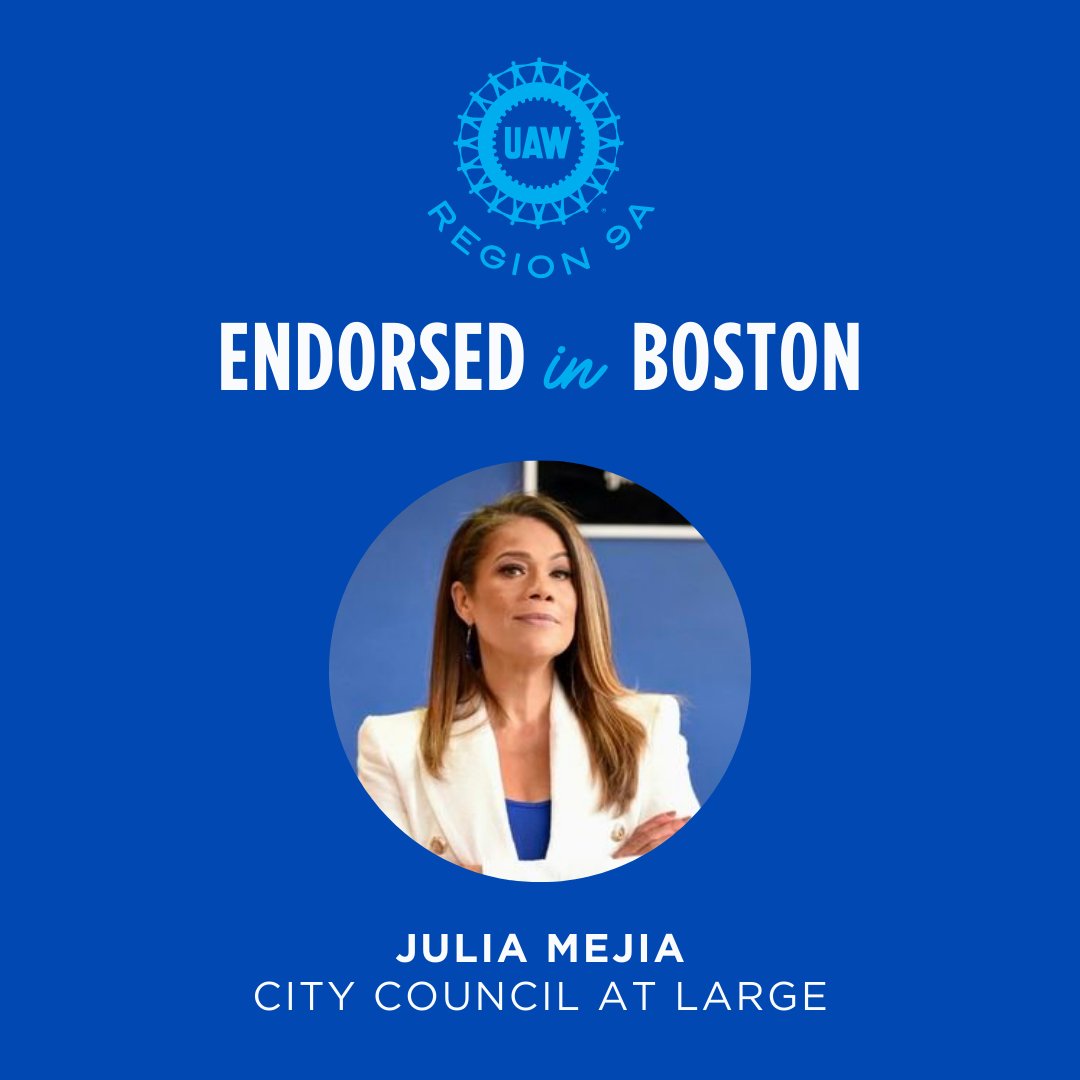 UAWRegion9A's tweet image. For Boston City Council, we endorse @Ruthzee, @juliaforboston, & @Santana4Boston. With thousands of UAW members spread across higher education, the arts, legal services, cultural institutions, & warehouse work in Boston, we know firsthand who stands with workers.