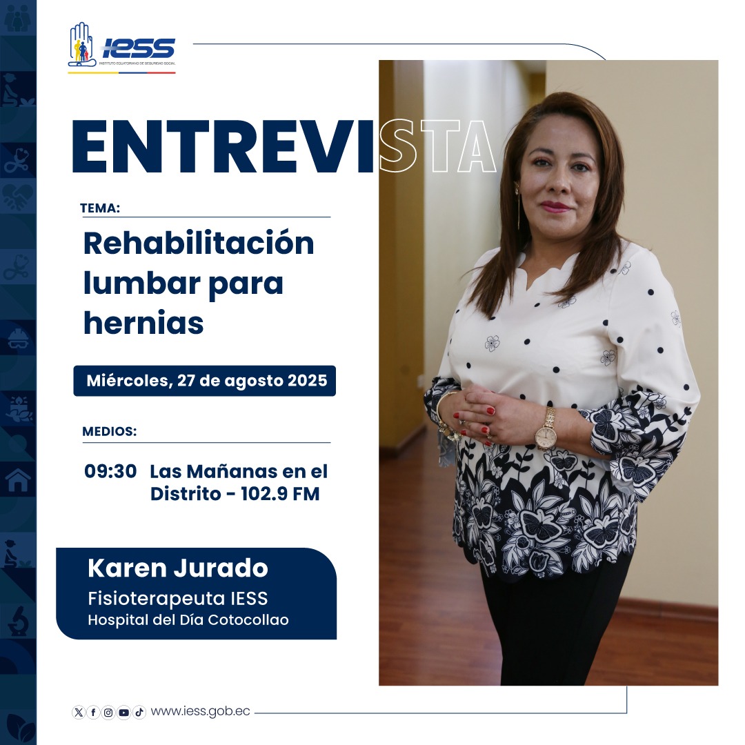 Dirección Provincial de Pichincha (@iesspichincha) on Twitter photo #iessteinforma | ¿Cuál es el proceso de rehabilitación adecuado para personas que tienen síntomas de hernias discales?
📲Conoce más detalles con una de nuestras profesionales de la salud del Hospital del Día Cotocollao🏥
📻 <a href="/MQRadiofm/">MQ Radio Fm</a>
🗓️ Miércoles, 27 de agosto
⏰ 9:30 #iessteinforma | ¿Cuál es el proceso de rehabilitación adecuado para personas que tienen síntomas de hernias discales?
📲Conoce más detalles con una de nuestras profesionales de la salud del Hospital del Día Cotocollao🏥
📻 <a href="/MQRadiofm/">MQ Radio Fm</a>
🗓️ Miércoles, 27 de agosto
⏰ 9:30
