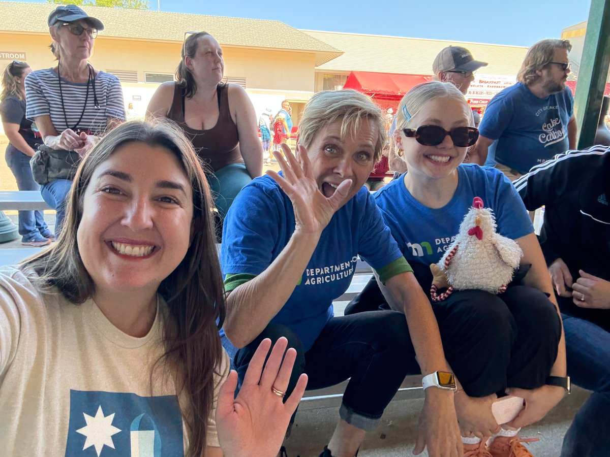 Today at the #MinnesotaStateFair our MDA #Agrilympics team did their best animal calls. New MDA staffer Cynthia Moothart took 1st place &amp; people's choice for her chicken call! Fellow MDA staffer Nikki Warner took honorable mention for her sheep call! Congrats to all who competed.