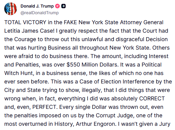 Lol -- I forgot that Trump declared "TOTAL VICTORY" after last week's ruling, which he's now appealing.
