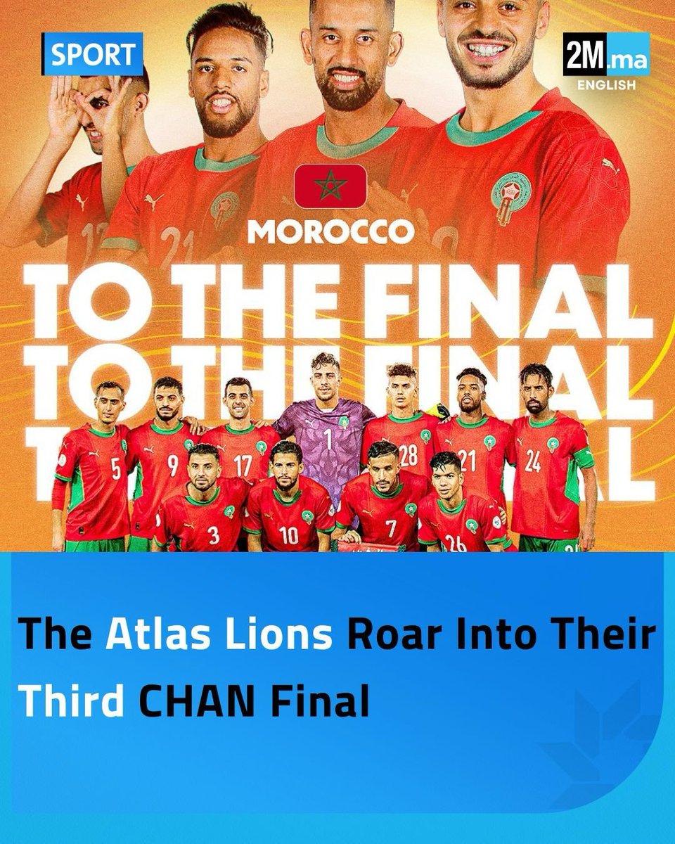 The Atlas Lions are heading to the CHAN final! 

After a hard-fought match against Senegal, the Moroccan team secured their spot with a thrilling 5-3 victory on penalty kicks. 

Morocco will face Madagascar in the final. 

#CHAN #Morocco #AtlasLions #Football