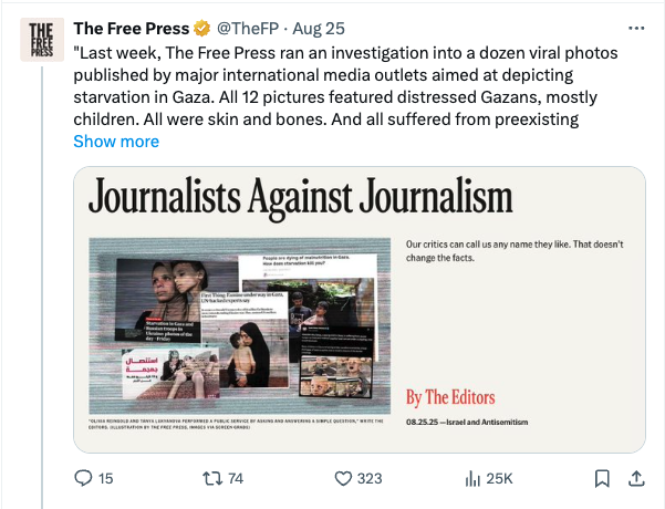 "Journalists Against Journalism" is quite the headline choice on a day when the IDF slaughtered five reporters in Gaza with a tank shell