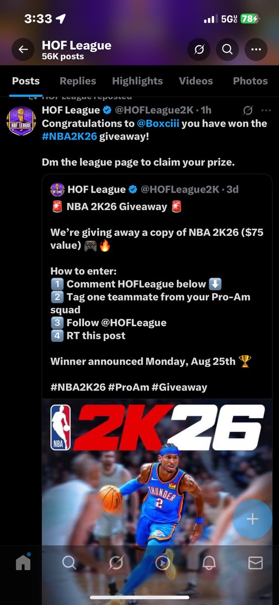 s/o to <a href="/HOFLeague2K/">HOF League</a> for the 2k giveaway! best league around hands down