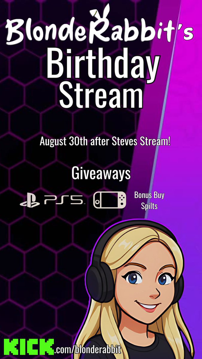 blonderabb1t's tweet image. Put it in the calendar kids ! 

Big ol&apos; celly after the Steve stream on kick.com/blonderabbit  ! Going for a 12+ hour shit show! 

Rabbit&apos;s Battle Royale, Golfing w Rabbit, Keno horse racing, $4K Hunt + Opening, bonus buy splits, merch, ps5, and a switch giveaway!!! And of…