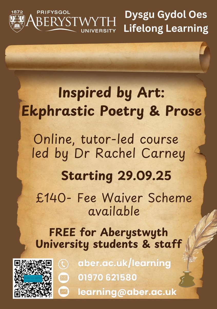 I'll be running 2 online #creativewriting courses this autumn! 'Poetry Writing 1: Starting to Write' &amp; 'Inspired by Art: Ekphrastic Poetry &amp; Prose' are available to book now createdtoread.com/more-online-cr… please share.... 
#ekphrastic #ekphrasis <a href="/SerenBooks/">Seren Books</a>