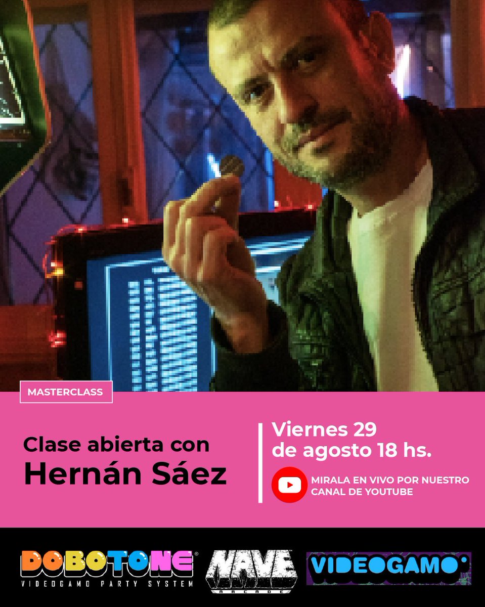 🎮 Viernes 29 de agosto | 18.00
Clase abierta con Hernán Sáez 💯
🕹 Cofundador de VIDEOGAMO Inc.
🕹 Co diseñador de NAVE Arcade, DOBOTONE y GOL-E-GOL
📺 En vivo por ZOOM: tinyurl.com/4hssc9y7
📚 Conocé nuestro programa 👉 ucine.edu.ar/programas/intr…