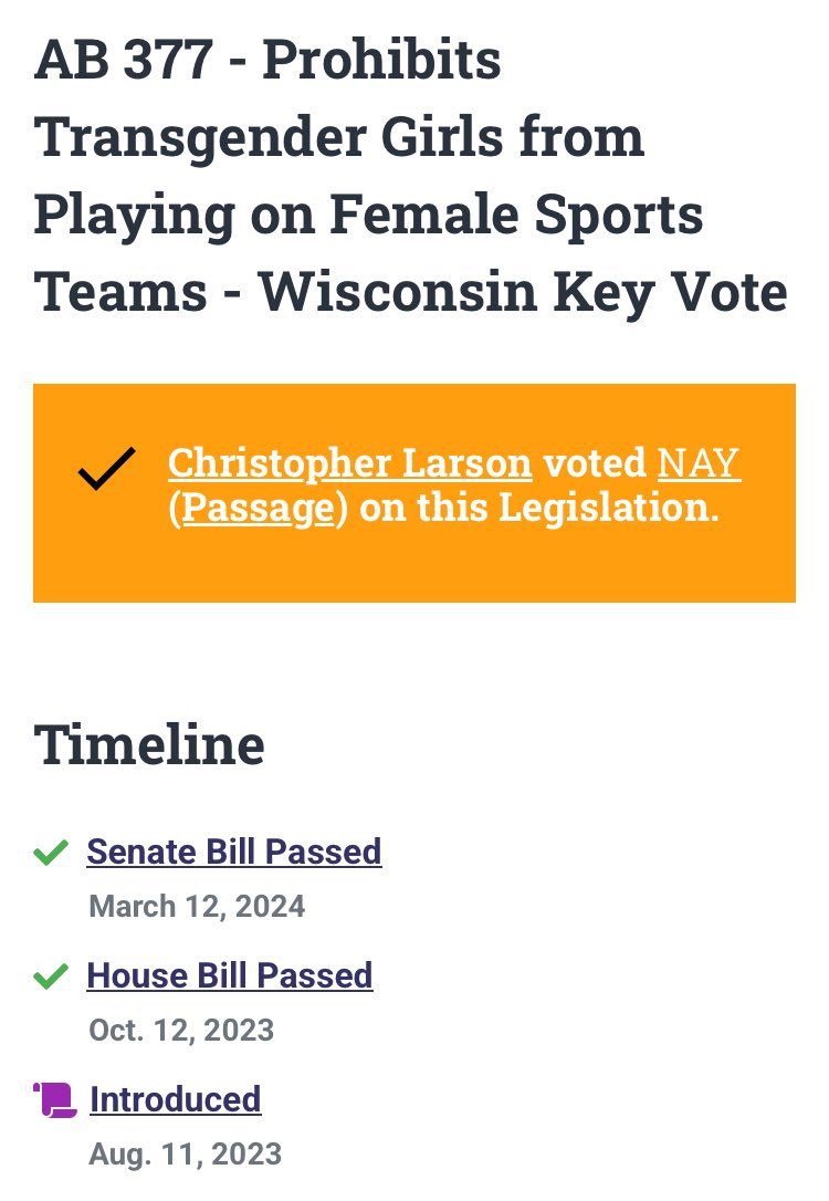 Bradley (@bradley414c) on Twitter photo <a href="/SenChrisLarson/">Senator Chris Larson</a> On 3/12/24, Larson voted against senate bill AB 377 prohibiting trans athletes from playing in girls sports.
He fights for freaks before he fights for women just like he fights for criminals before residents. <a href="/SenChrisLarson/">Senator Chris Larson</a> On 3/12/24, Larson voted against senate bill AB 377 prohibiting trans athletes from playing in girls sports.
He fights for freaks before he fights for women just like he fights for criminals before residents.