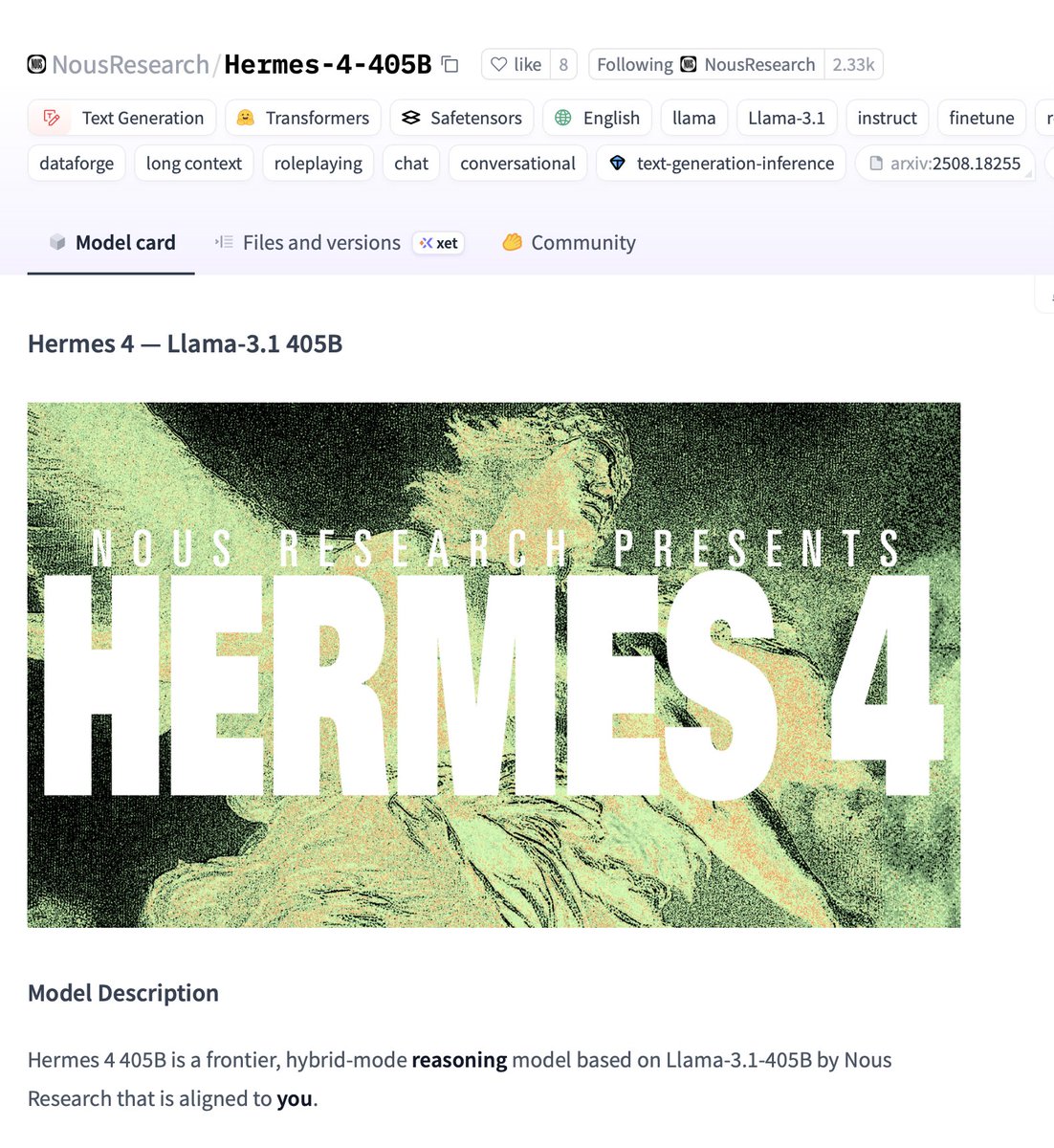 sumukx's tweet image. Nous Research makes some of the best tasting models ever.
It's singular in how "alive" it feels. The only model that comes close is the original claude 3 opus.
Best of all? It's open.
I encourage you all to try it for yourselves. Nebius has a generous free tier.