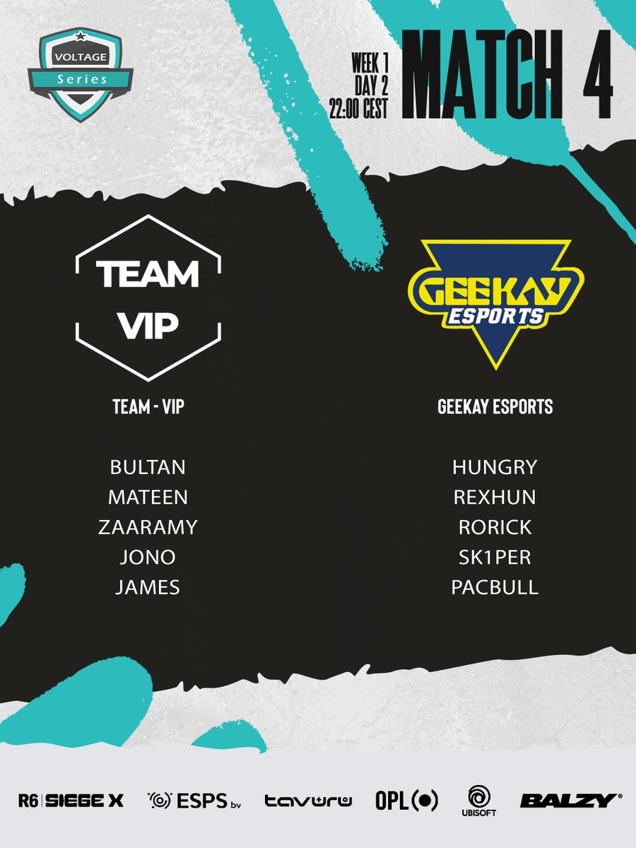 🔥 Final Match of the Day! 🔥

It all comes down to this 👇
Who will close out today with the win? 🏆

⚔️  <a href="/TeamVIPR6/">Team VIP</a> 🆚 <a href="/Geekay_Esports/">Geekay Esports</a>  

twitch.tv/rainbow6neu