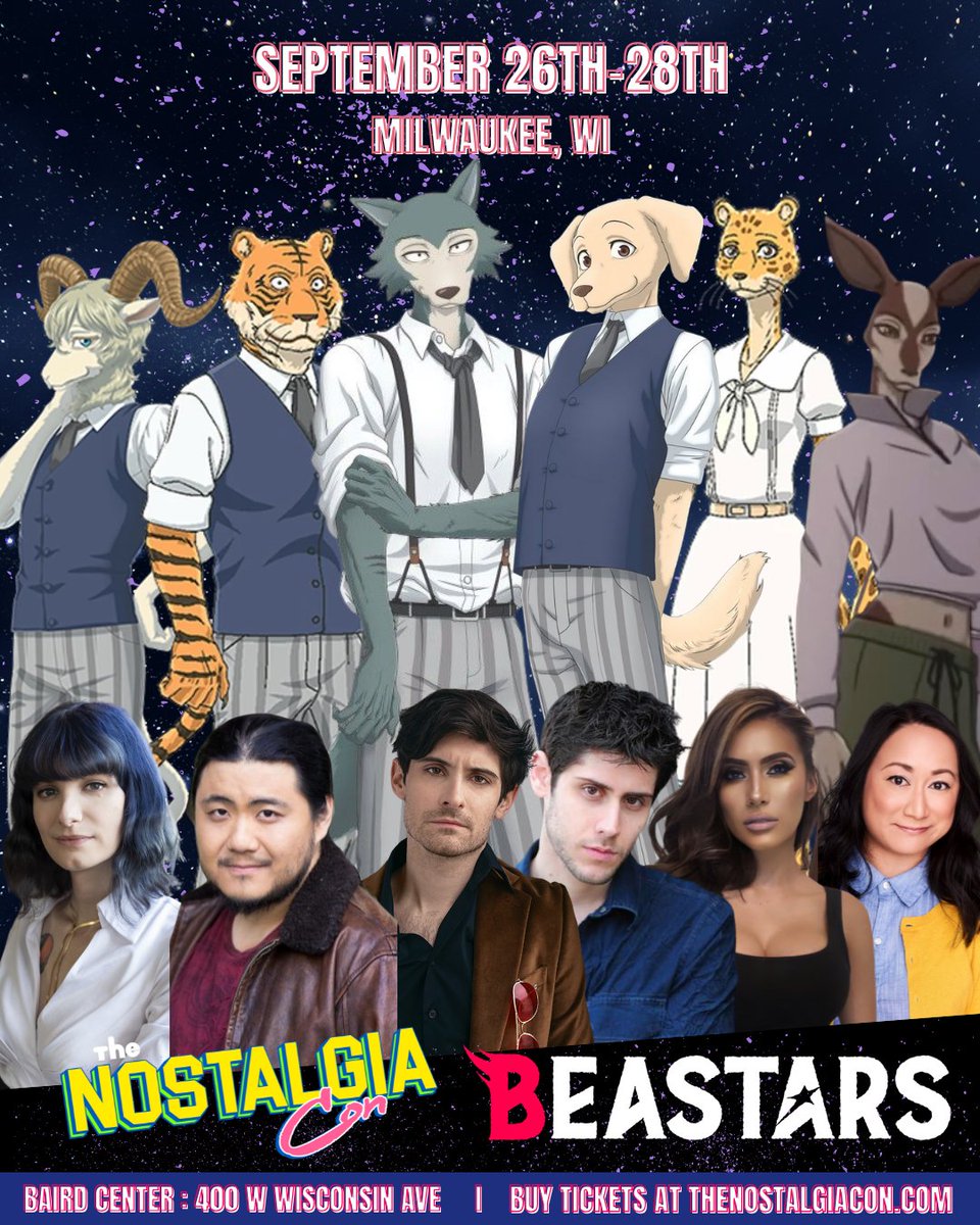 "Carnivore or herbivore, we all share the same stage" 

Milwaukee, it's time to be on the wild side 🐺

The Beastars cast unites with fans at #TheNostalgiaCon September 26th-28th! Grab your ticket to meet the voice behind your favorite character!

🎟️: thenostalgiacon.com