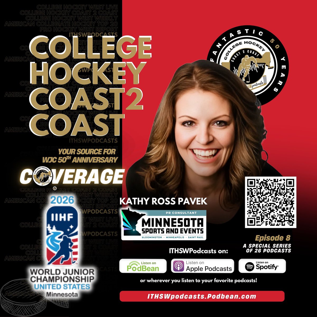 WJC Fantastic Fifty Years Ep. 8 Aug 25, 2025
In episode eight, Scott, Paul and Tom are joined by MN Sports &amp; Events PR Consultant Kathy Ross Pavek to give an update on all things World Junior Championship 2026!  
Episode 8 of 26 episodes
#ithswpodcasts 
podcasts.apple.com/us/podcast/wjc…