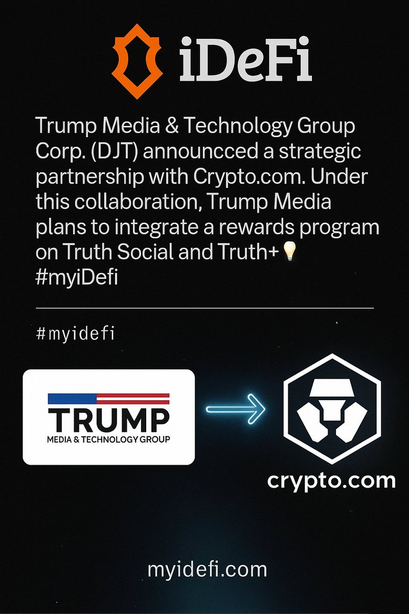 IDeFiPro's tweet photo. 🚨 Big Moves in Tech &amp; Crypto! 🚨

Trump Media (DJT) is teaming up with https://t.co/FPbwGxY7vI to launch a rewards program on Truth Social &amp; Truth+. 💡 Using https://t.co/FPbwGxY7vI’s wallet tech and Cronos (CRO) as the utility token, this partnership is set to shake things up! https://t.co/5jqBC6qEhW