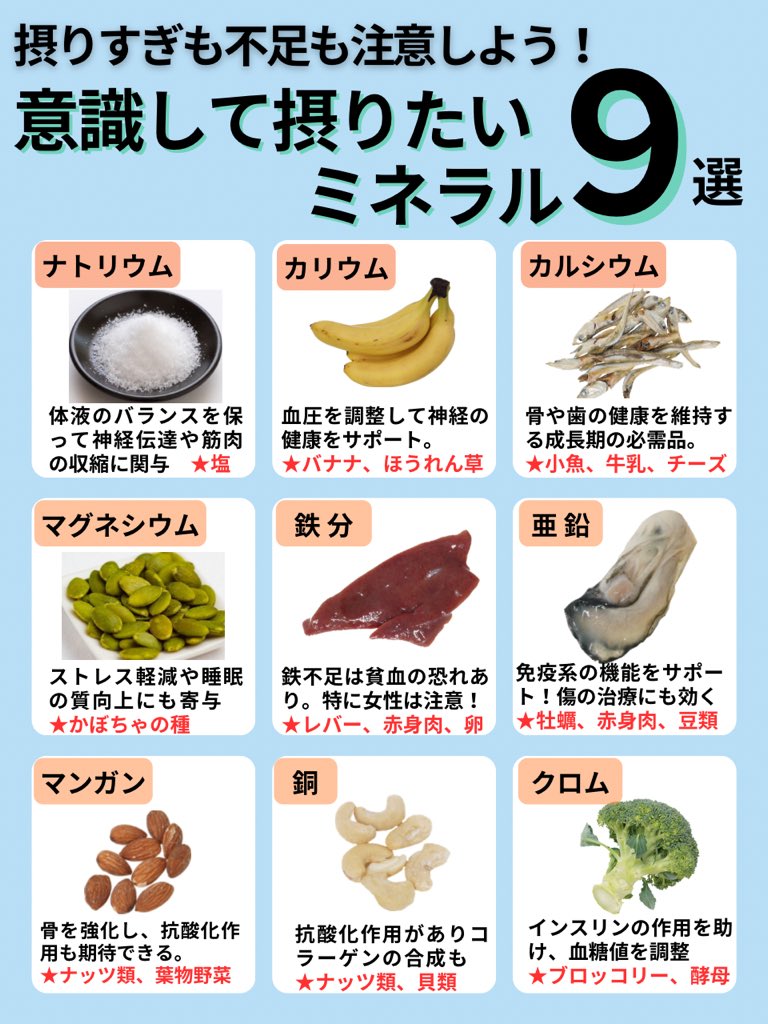 カロリーや糖質だけでなく、意識してとりたいミネラルのまとめ