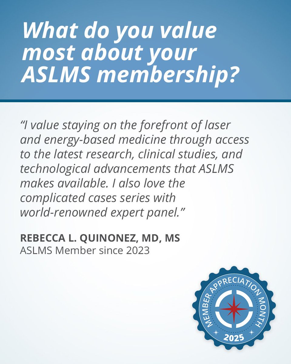 aslmsedu's tweet image. August is ASLMS Member Appreciation Month. We asked members, "What do you value most about your ASLMS membership?" Here is one of our favorite responses!

Not a member? Visit aslms.org/join to learn more about becoming an ASLMS member today!

#aslms #memberappreciation