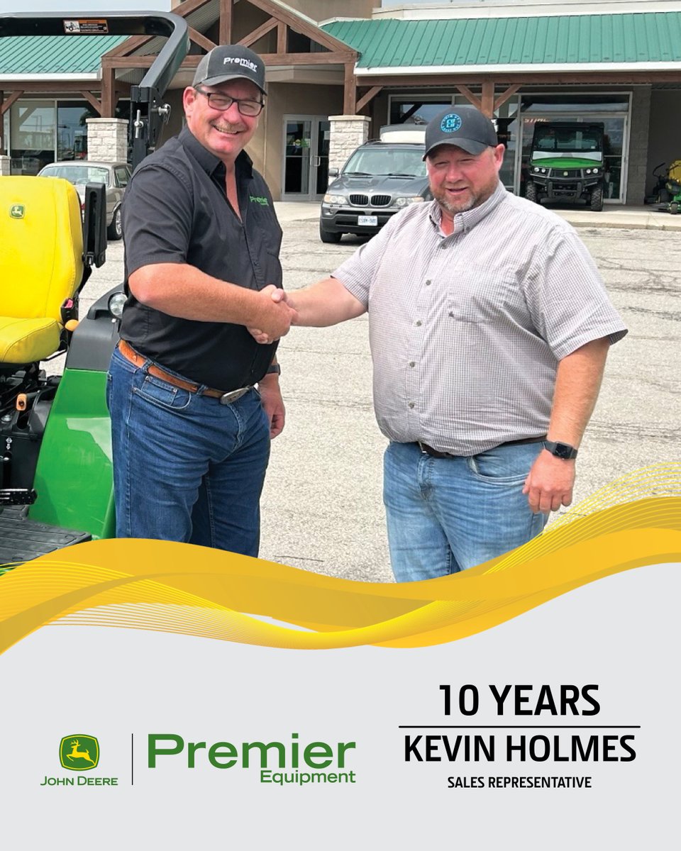 Let's hear it for Kevin Holmes - celebrating 10 years of service with Premier Equipment in Alliston! Kevin specializes in lawn and garden, small tractors, and light construction equipment, helping customers find the right machine for them. When he's not at Premier you may hear
