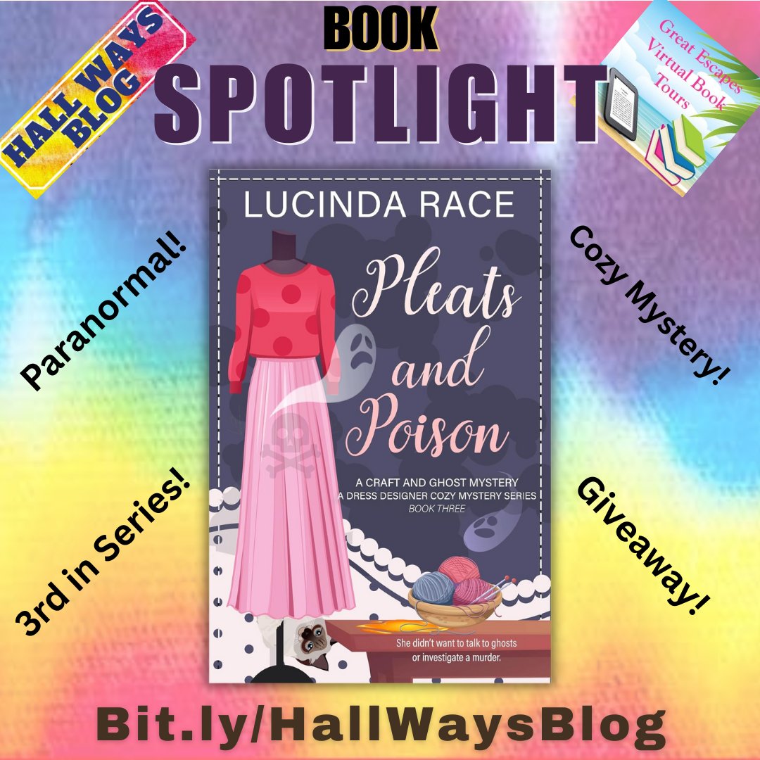 kristinethall's tweet photo. A fashion-savvy psychic, one haunted Thanksgiving, and a pleated skirt that’s dressed to kill.
On #HallWaysBlog: spotlight on PLEATS AND POISON by @LucindaRace + #win the book & #swagbag w/@dollycas!
https://t.co/XEQFNYZeML
#cozymystery #paranormalsuspense #greatescapesbooktours https://t.co/Y6ZALihlzJ