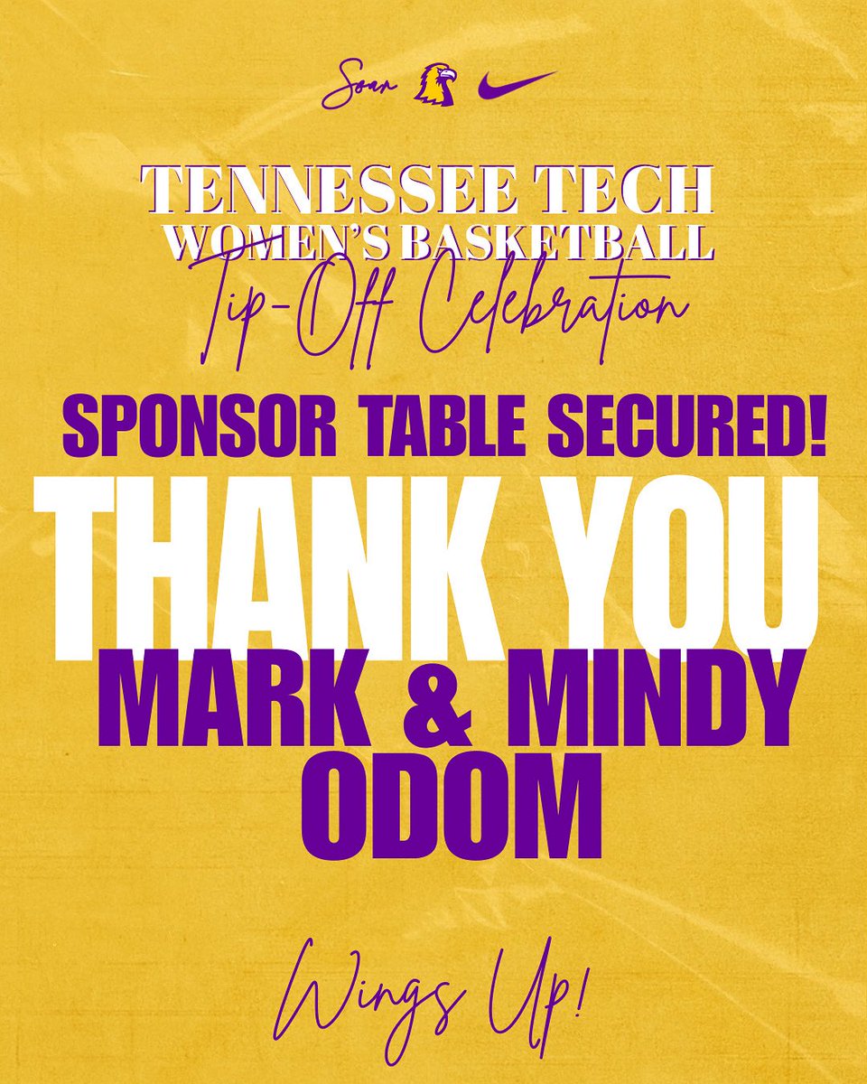 Tennessee Tech Women’s Basketball (@ttuwbb) on Twitter photo We’d like to recognize Mark and Mindy Odom for being our very first MVP table sponsor!! TTU WBB is  thankful for your support and we cannot wait to see you at our Tip - Off Celebration! #wingsup We’d like to recognize Mark and Mindy Odom for being our very first MVP table sponsor!! TTU WBB is  thankful for your support and we cannot wait to see you at our Tip - Off Celebration! #wingsup