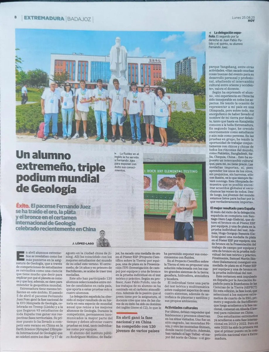 En Extremadura hay talento. Debemos estar orgullosos de nuestro triple campeón en #geología Fernando Juez, del IES Moñino (Badajoz). Ojalá encuentre en el futuro las oportunidades que merece en su tierra. ¡Enhorabuena!