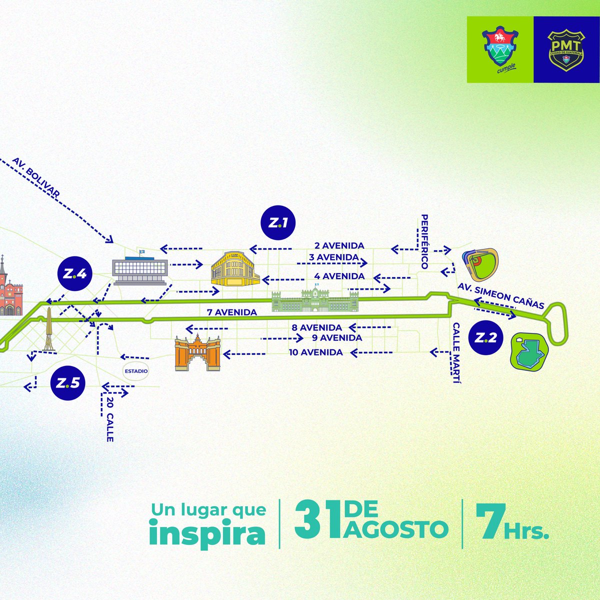 Vías alternas en 21k 🚗

📌 Recuerda que este domingo 31 de agosto, la carrera recorrerá la séptima y sexta avenidas de zonas 1, 2, 4, Avenida La Reforma y Avenida Las Américas.

La única ruta libre en todo momento para paso oriente a occidente y viceversa, será Bulevar