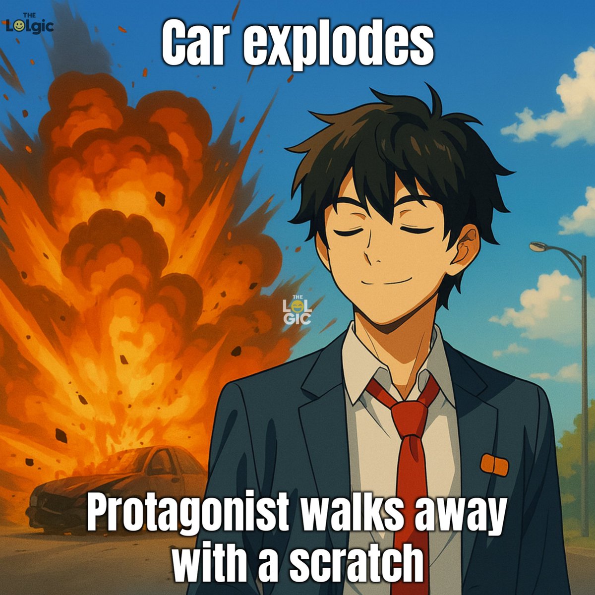 theLolgic's tweet image. Only in anime: Survive a fireball that could level a city… walk away like you just missed the bus. 💥😎

#AnimeLogic #memes #memesdaily #TheLolgic
