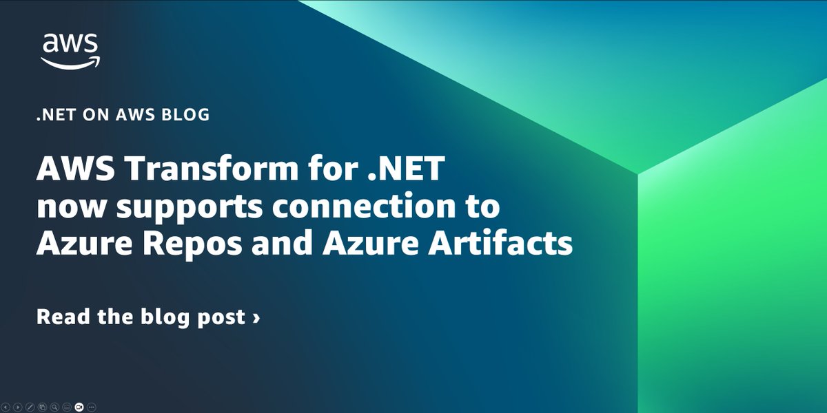 📣AWS Transform for .NET now supports connection to Azure Repos and Azure Artifacts. With this new capability, you can transform .NET applications with source control in Azure DevOps. Read the blog post for a full walk-through. 🚀 aws.amazon.com/blogs/dotnet/a…
#AWS #dotnet