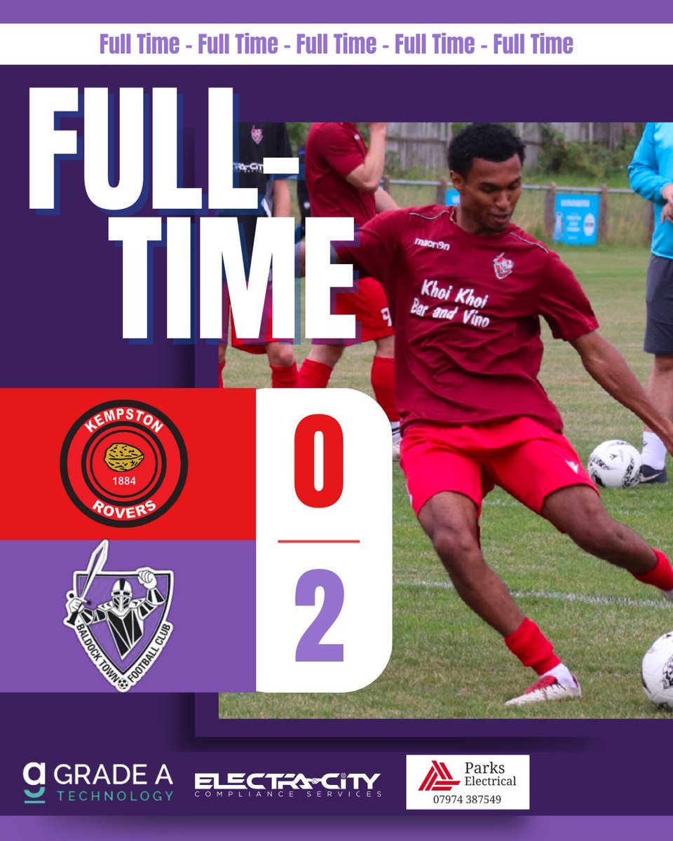 Full Time 

<a href="/Kempston_Rovers/">Kempston Rovers FC</a> 0-2 Baldock Town. 

Joshua Kassaye ⚽
Joshua Cross ⚽