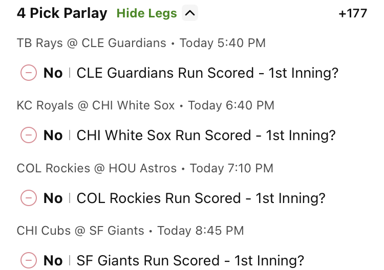 MLB: 8/26 Free Play1

CLE/CHW/COL/SFG NRFI: (+177) 0.6u

#GamblingX #MLB