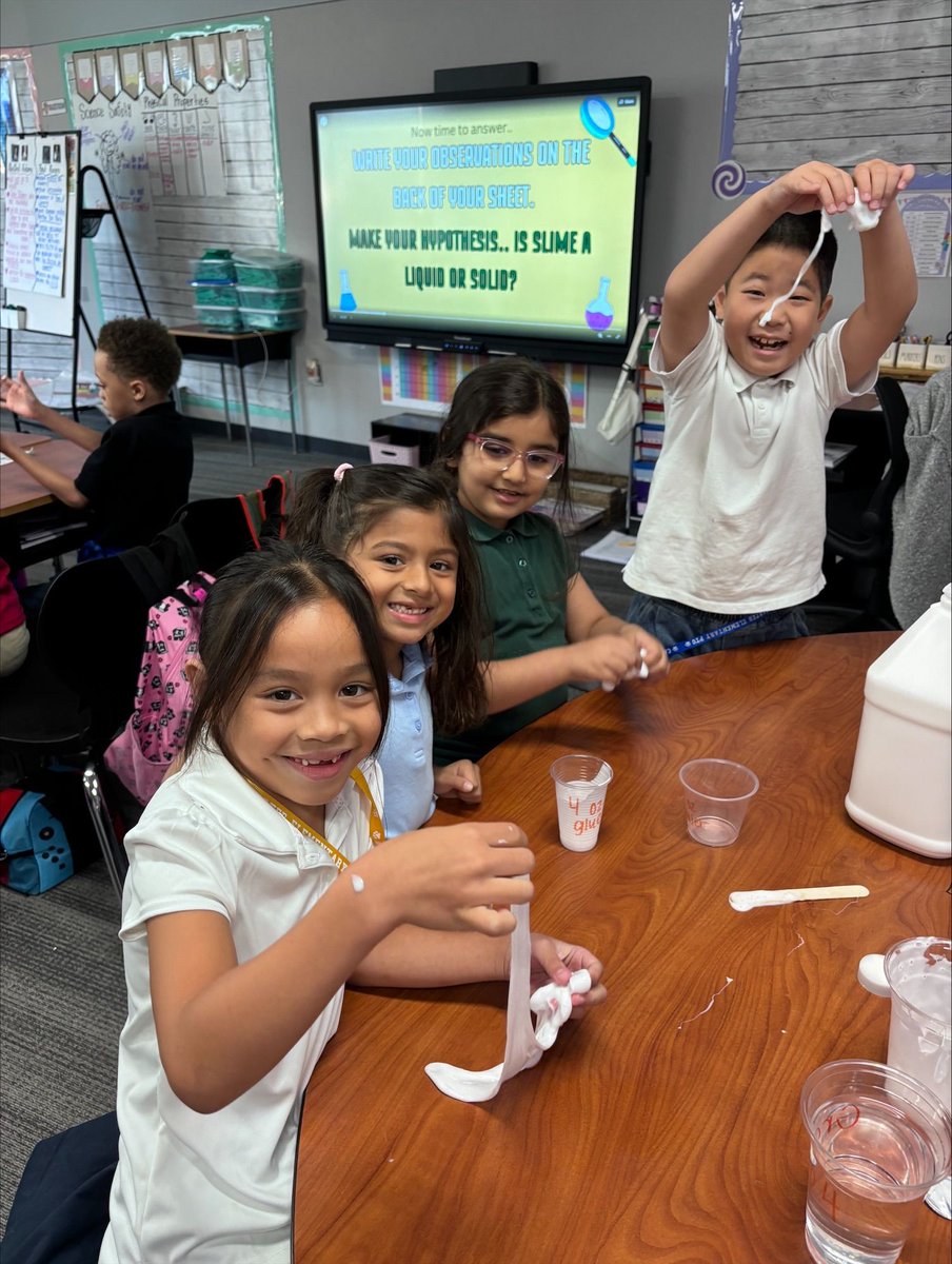 THE BIG QUESTION… is SLIME a liquid or a solid? 

Students did their first science experiment today and had a blast! Take a look! 🧪♥️💙