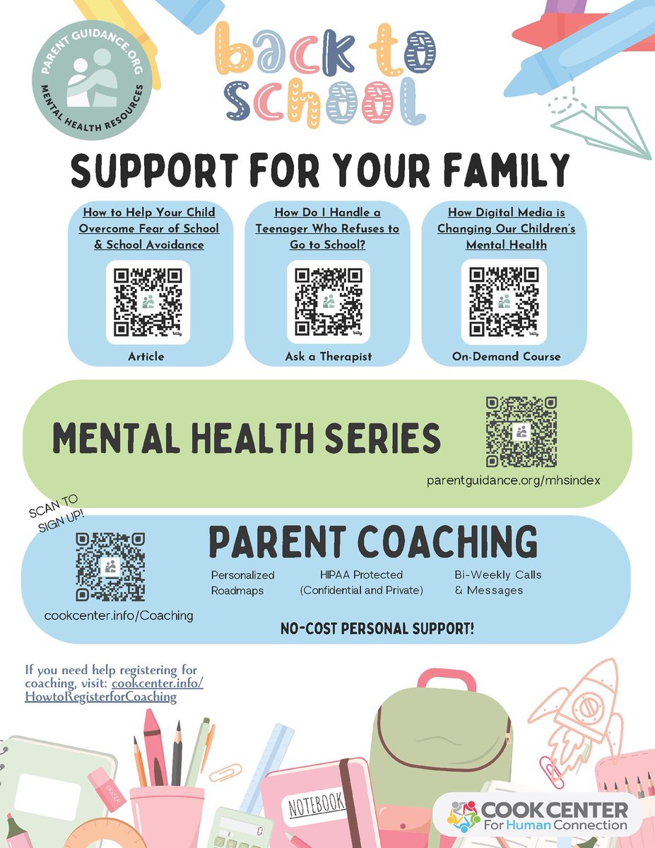 Pattonville families: you have no-cost, confidential parent coaching + on-demand mental health resources (articles, Ask a Therapist, courses).
Scan the QR codes or visit parentguidance.org/mhsindex and cookcenter.info/coaching.
We’re here for you. 💚 #Pattonville #Villemade