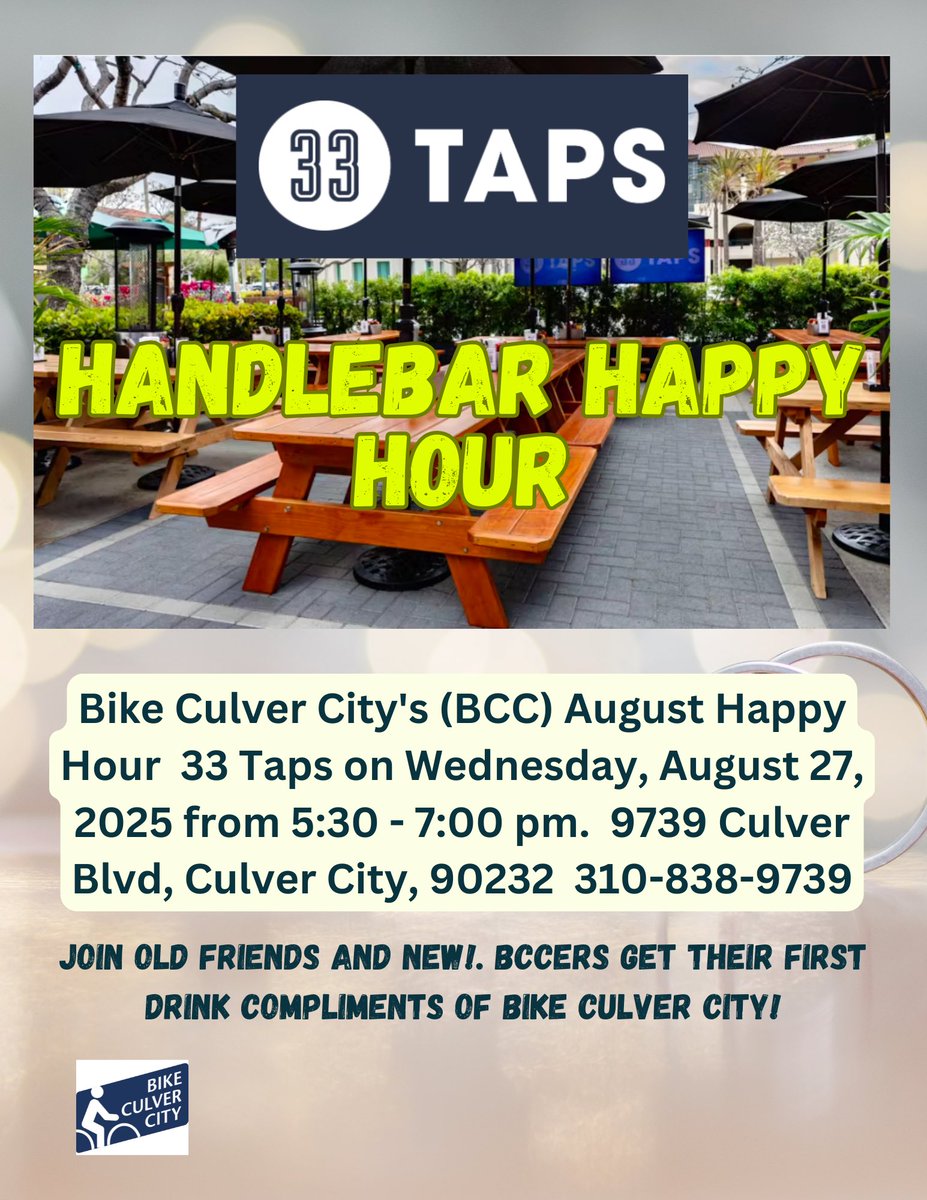 Join us tomorrow for our Handlebar Happy Hour at 33 Taps!